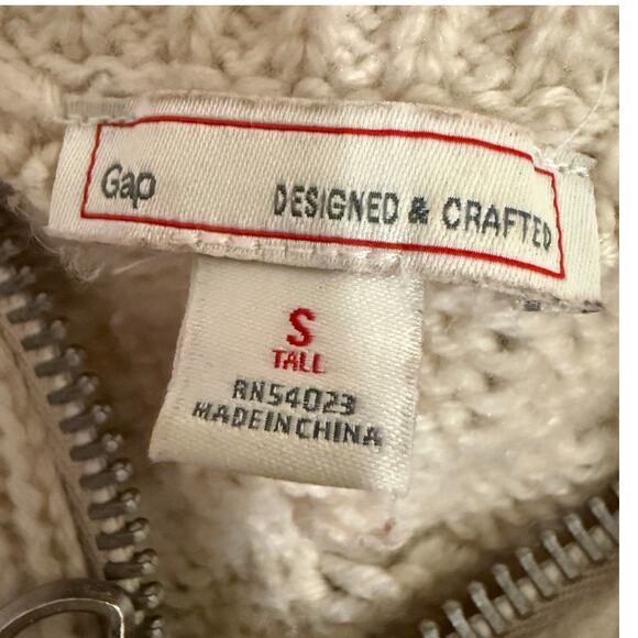 Gap Wool Blend Chunky Cable Knit Zip Sweater Women Small Tall Cream Cozy Winter - Picture 5 of 8
